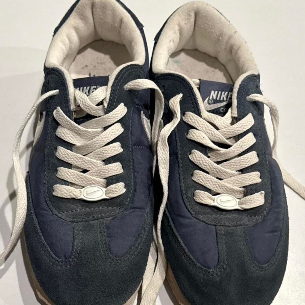 Vintage, Y2K, 2003 Nike Cortez Shoes, Nylon & Suede, Navy Blue, Women's 7.5